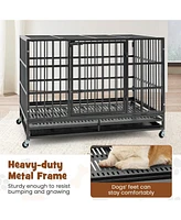 48 Inch Foldable Heavy-Duty Metal Dog Cage with Lockable Rolling Casters and Tray