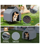Small Outdoor Elevated Pet House with Ventilated Windows