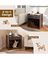 Dog Crate Furniture Indoor Dog Cage with 2 Fabric Drawers End Table