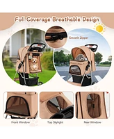 Folding Pet Stroller with Storage Basket and Adjustable Canopy