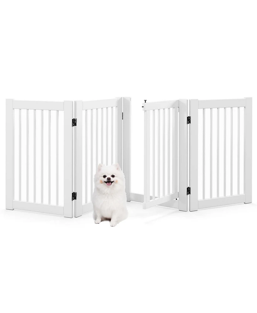 30 Inch Tall 4-Panel Freestanding Pet Gate Wooden Dog Fence