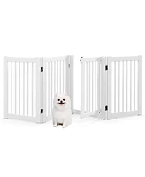 30 Inch Tall 4-Panel Freestanding Pet Gate Wooden Dog Fence