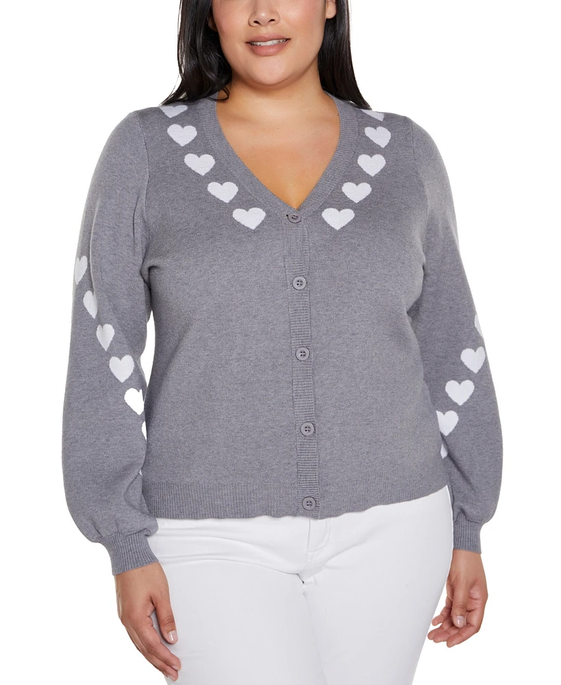 Belldini Plus Heart Jacquard Cardigan Sweater