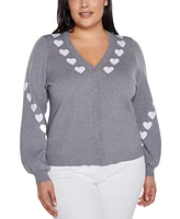 Belldini Plus Heart Jacquard Cardigan Sweater