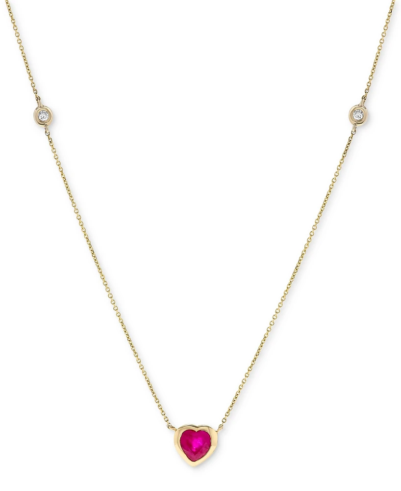 Ruby (5/8 ct. t.w.) & Diamond (1/20 ct. t.w.) Heart Bezel 17" Pendant Necklace in 14k Gold