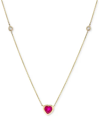 Ruby (5/8 ct. t.w.) & Diamond (1/20 ct. t.w.) Heart Bezel 17" Pendant Necklace in 14k Gold