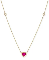 Ruby (5/8 ct. t.w.) & Diamond (1/20 ct. t.w.) Heart Bezel 17" Pendant Necklace in 14k Gold