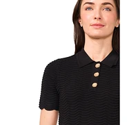CeCe Women's Scalloped Jewel-Button Short-Sleeve Sweater