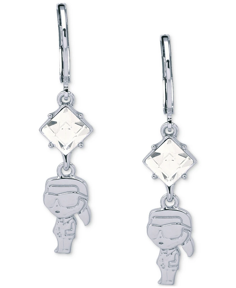 Karl Lagerfeld Paris Silver-Tone Crystal & Karl Double Drop Earrings