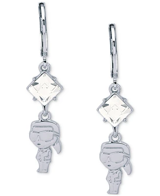 Karl Lagerfeld Paris Silver-Tone Crystal & Karl Double Drop Earrings