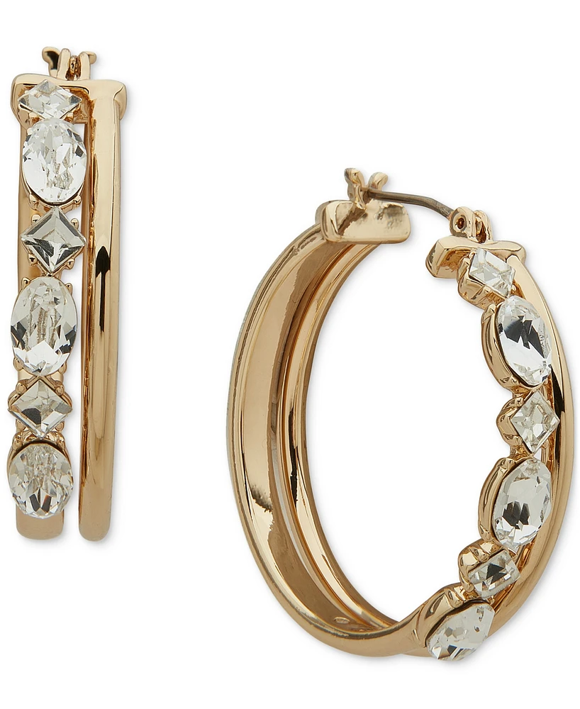 Karl Lagerfeld Paris Gold-Tone Medium Mixed Crystal Double-Row Hoop Earrings, 1.17"