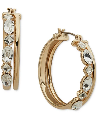 Karl Lagerfeld Paris Gold-Tone Medium Mixed Crystal Double-Row Hoop Earrings, 1.17"