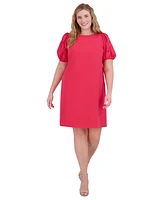 Vince Camuto Plus Puff-Sleeve Stretch Crepe Shift Dress