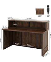 Tribesigns Reception Desk with Counter, 57-Inch Rustic Front Receptionist Table, Boho Welcome Checkout Counter for Office, Retail, Lobby, Be