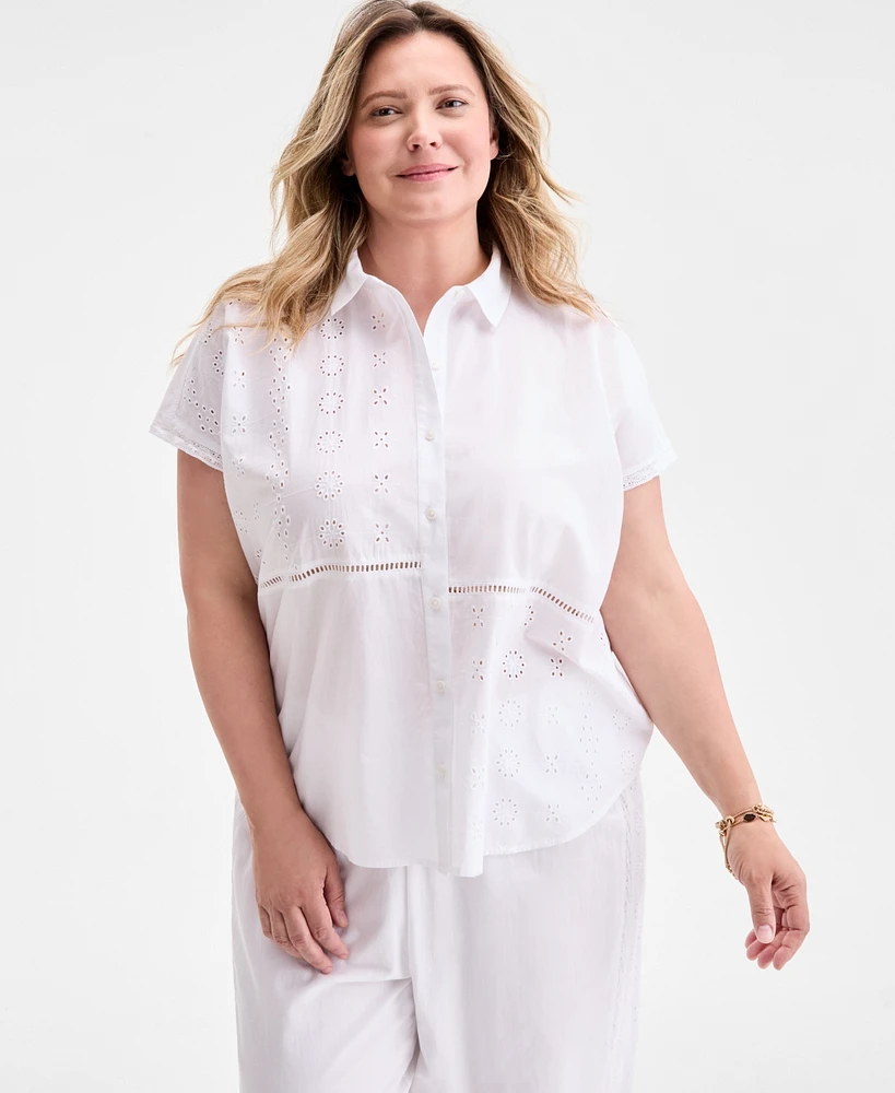 Style & Co Plus Eyelet Camp Shirt, Exclusively at Macy's