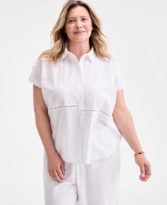 Style & Co Plus Eyelet Camp Shirt, Exclusively at Macy's