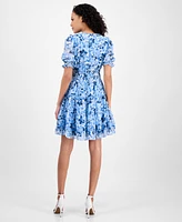 Taylor Women's Printed Smocked-Waist Fit & Flare Dress