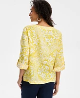 Charter Club Women's 100% Printed 3/4-Sleeve Top, Exclusively at Macy's