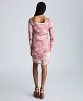 Kenneth Cole Women's Printed Ruched Long-Sleeve Dress