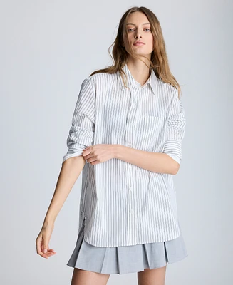 Kenneth Cole Women's Cotton Oversized Striped Long-Sleeve Shirt