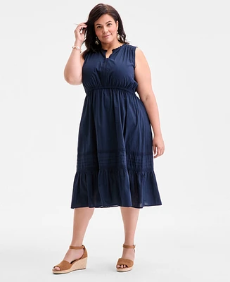 Style & Co Plus V-Neck Sleeveless Lace-Inset Midi Dress