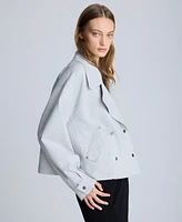 Kenneth Cole Women's Heathered-Scuba Snap-Front Trench Coat