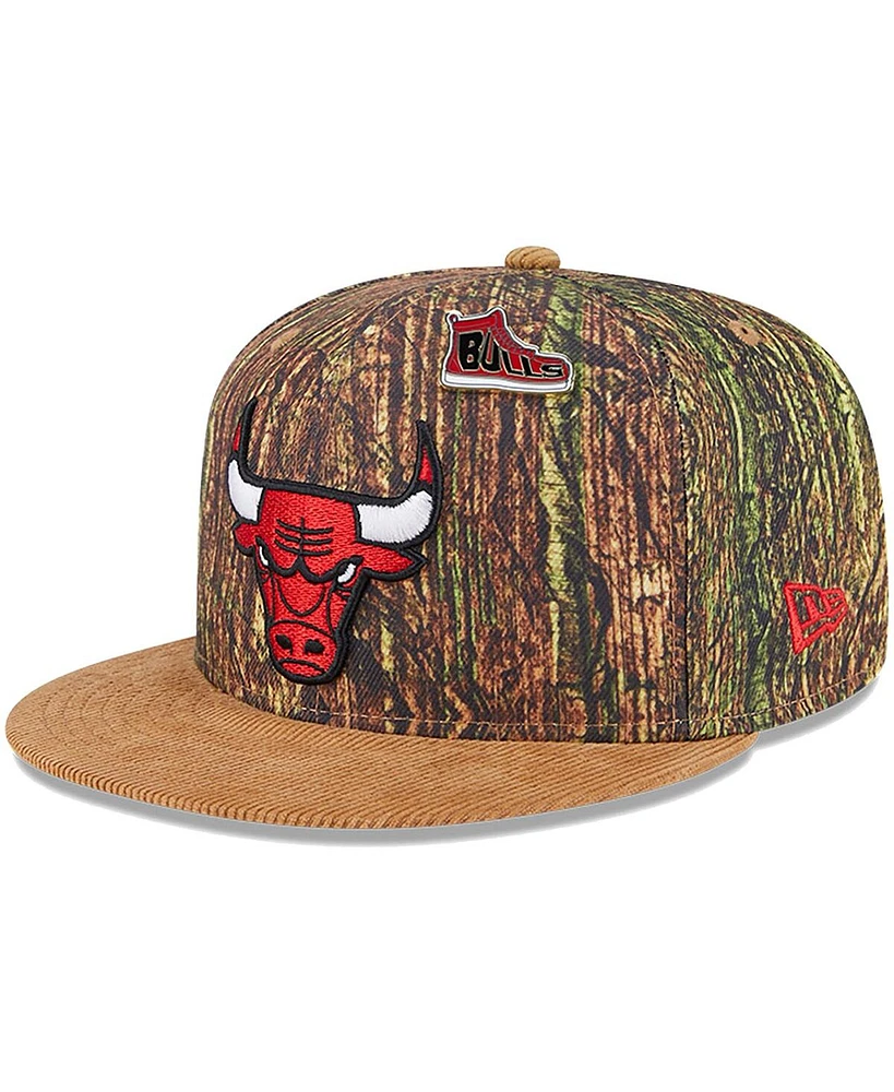 New Era Men's Camo Chicago Bulls Victory Grove Forest Sneaker Pin 9FIFTY Snapback Hat