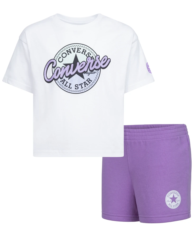 Converse Big Girls 2-Piece Boxy Short Sleeve T-Shirt and Shorts Set