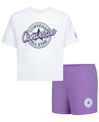 Converse Big Girls 2-Piece Boxy Short Sleeve T-Shirt and Shorts Set