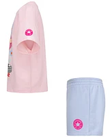 Converse Big Girls 2-Piece Boyfriend Short Sleeve T-Shirt and Shorts Set