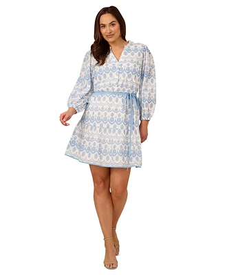 Adrianna Papell Plus Cotton Eyelet Belted Dress