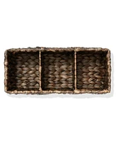 Casafield Set of 2 Water Hyacinth Storage Baskets with 3 Sections, Espresso - Woven Bin Organizers for Bathroom, Laundry, Pantry, Office, Shelves