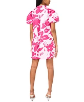 Msk Women's Printed Cotton Collared Puff-Sleeve Shift Dress