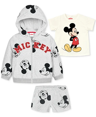 Disney Baby Boys Mickey Mouse Hoodie, T-Shirt & Shorts, 3 Piece Set