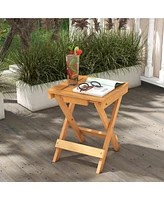 Gymax 14 inch Outdoor Folding Side Table Hardwood Square Compact Patio Table