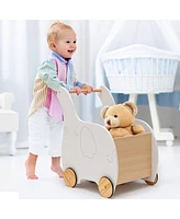 Gymax 2-in-1 Baby Learning Walker Wooden Toddler Push Walker Toys w/ Wheels
