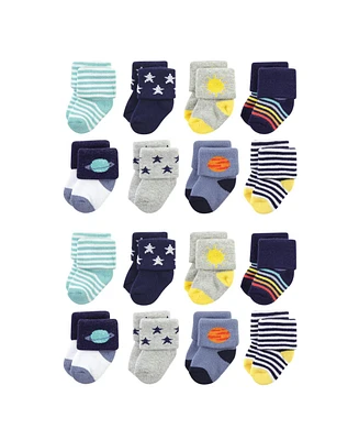 Hudson Baby Cotton Rich Terry Socks 16-Pack, Solar System, Months