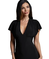 bebe Women's Cap Sleeve V-Neck Full Maxi Dress