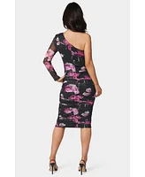 bebe Women's One Shoulder Ruched Midi Dress