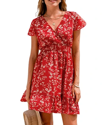 Women's Crimson Petals Floral Mini Beach Dress