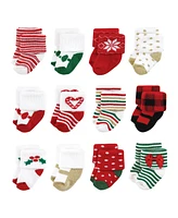 Hudson Baby Cotton Rich Terry Socks 24-Pack, 12 Days Of Christmas Girl, 12-24 Months