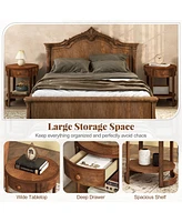 Gymax 2-Tier Nightstand w/ Shelf & Wood Grains Drawer Round End Table for Living Room