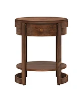 Gymax 2-Tier Nightstand w/ Shelf & Wood Grains Drawer Round End Table for Living Room