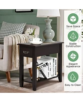 Gymax 2 Tier End Bedside Sofa Side Table Narrow Nightstand w/Drawer &Shelf