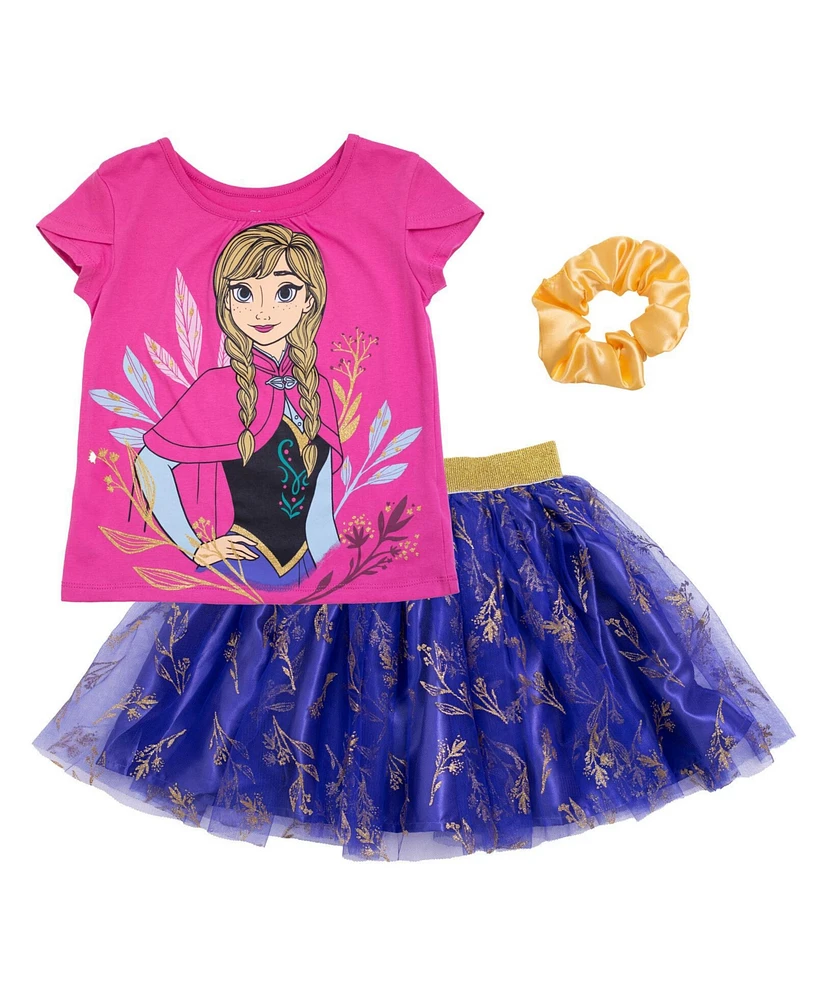 Disney Princess Moana Frozen T-Shirt Tulle Skirt and Scrunchie 3 Piece Outfit Set