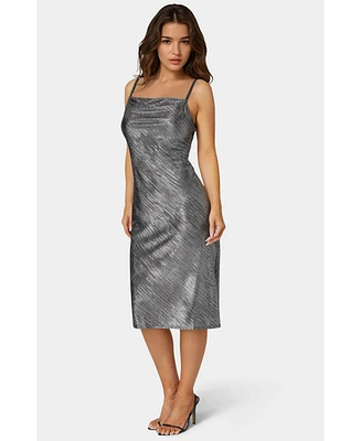 Bebe Women's Foil Pleat Cowl Midi Dress