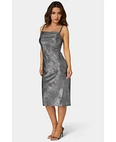 bebe Women's Foil Pleat Cowl Midi Dress