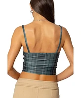 Edikted Womens Plaid Lacey Peekaboo Top