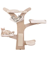 Wall-Mounted Cat Tower with Hammock, Platforms & Scratching Mat Space-Saving Climbing Playset for Cats