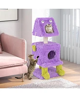 Cute Monster-Themed Cat Tower with 2 Private Condos Space-Saving Playhouse for Small Spaces